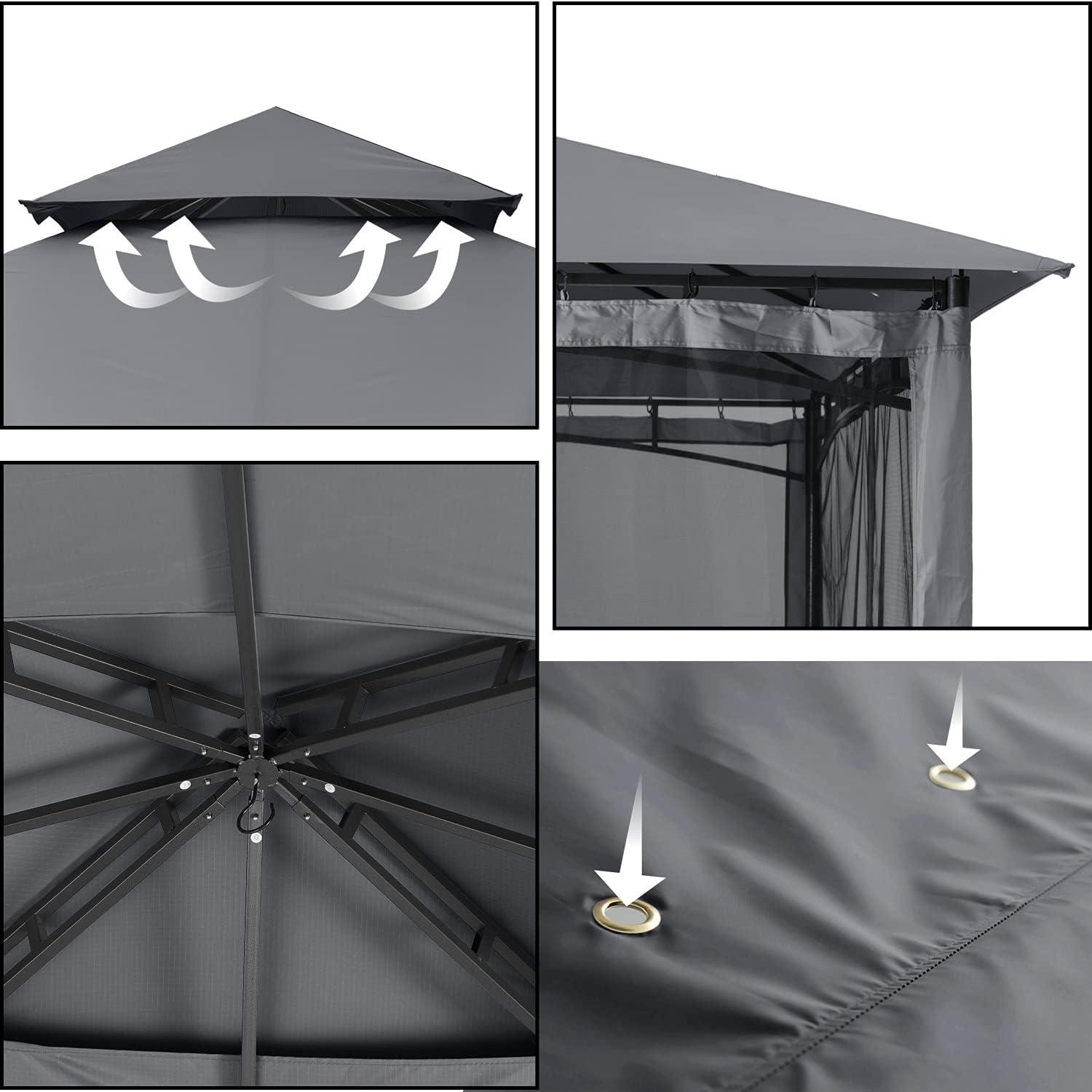 Pavillon 2.5x2.5m Wasserdicht Stabil Winterfest Partyzelt Grau