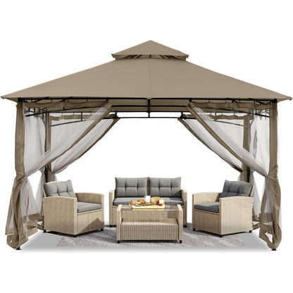 Gartenpavillon 3.35x3.35m mit Netz und Doppeldach, Khaki