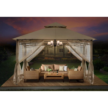 Gartenpavillon 3.35x3.35m mit Netz und Doppeldach, Khaki