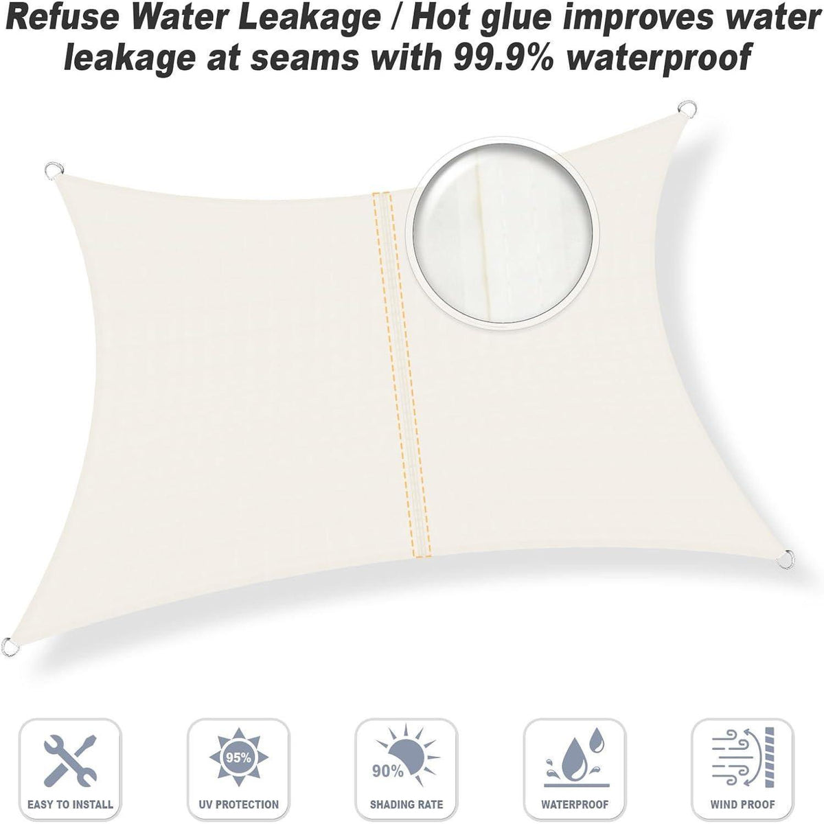 Wasserdichtes Sonnensegel 2x3m Creme mit 95% UV-Schutz
