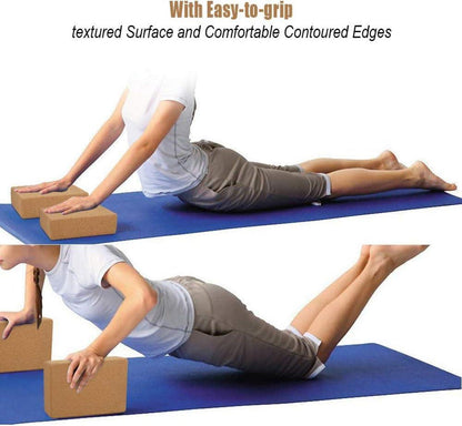 Yoga Block Kork 2er Set Naturkork Blöcke Pilates Training Dehnübungen
