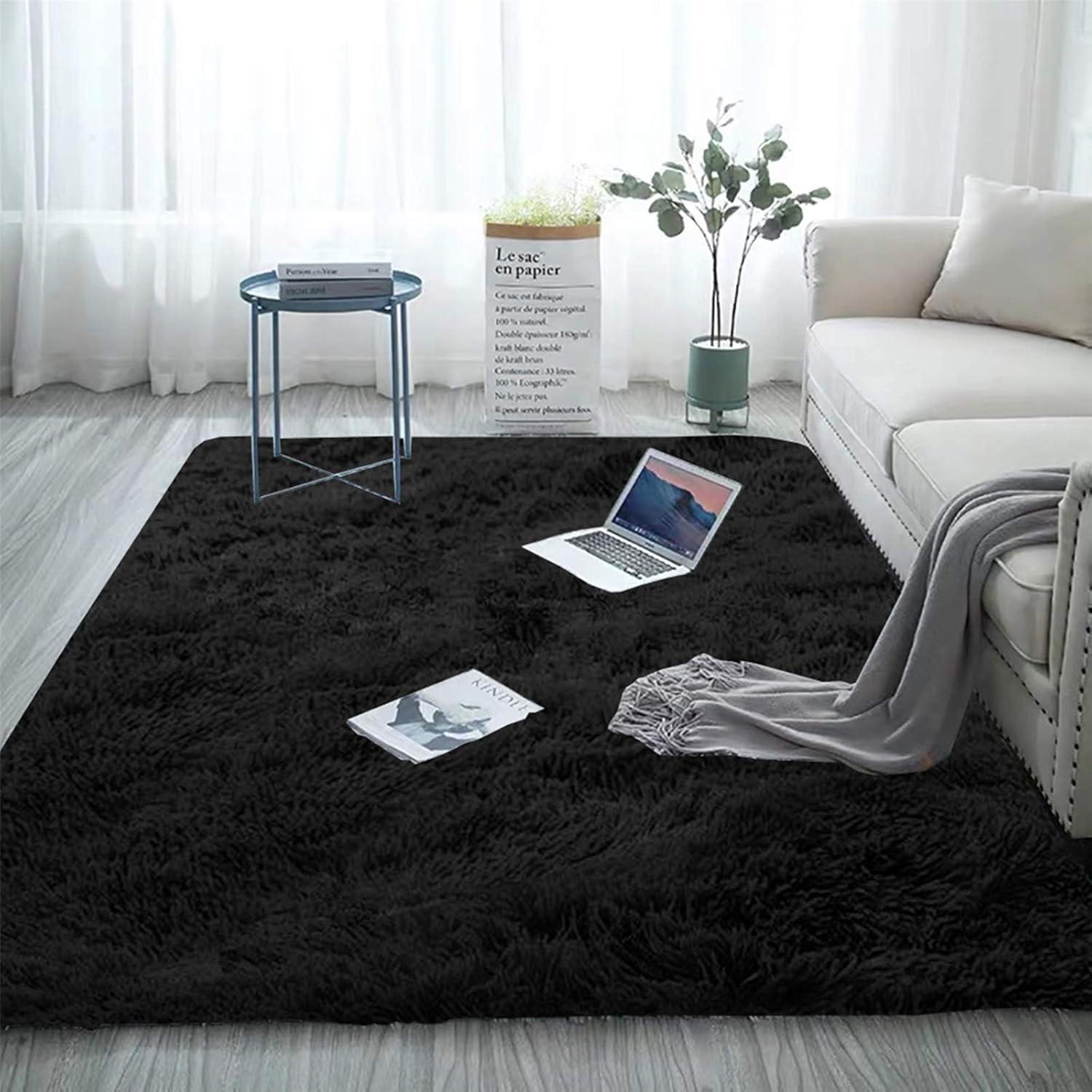 Flauschiger Schwarz Teppich Shaggy 60 x 90 cm