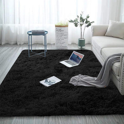 Flauschiger Schwarz Teppich Shaggy 60 x 90 cm