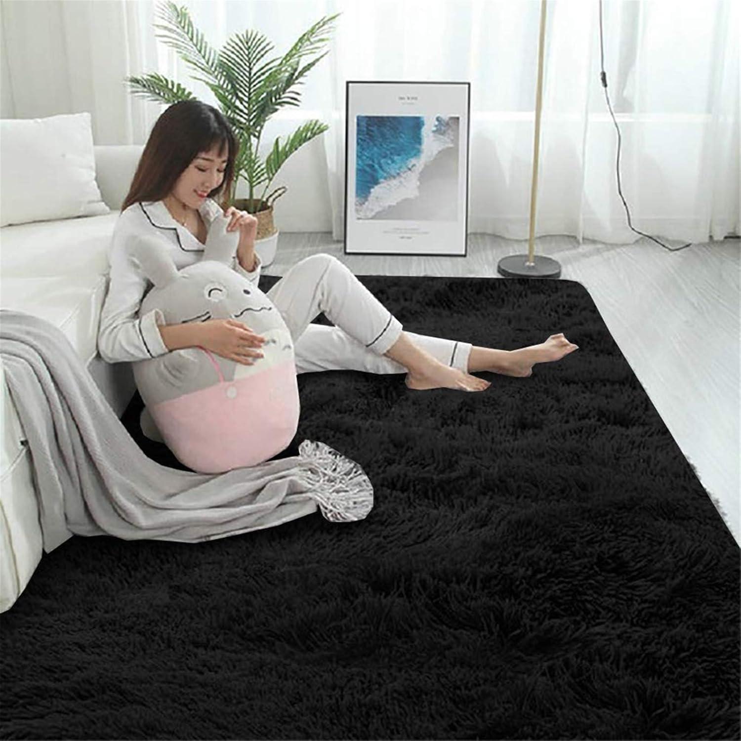 Hochfloriger Shaggy-Teppich Schwarz 60x90cm Flauschiger Area