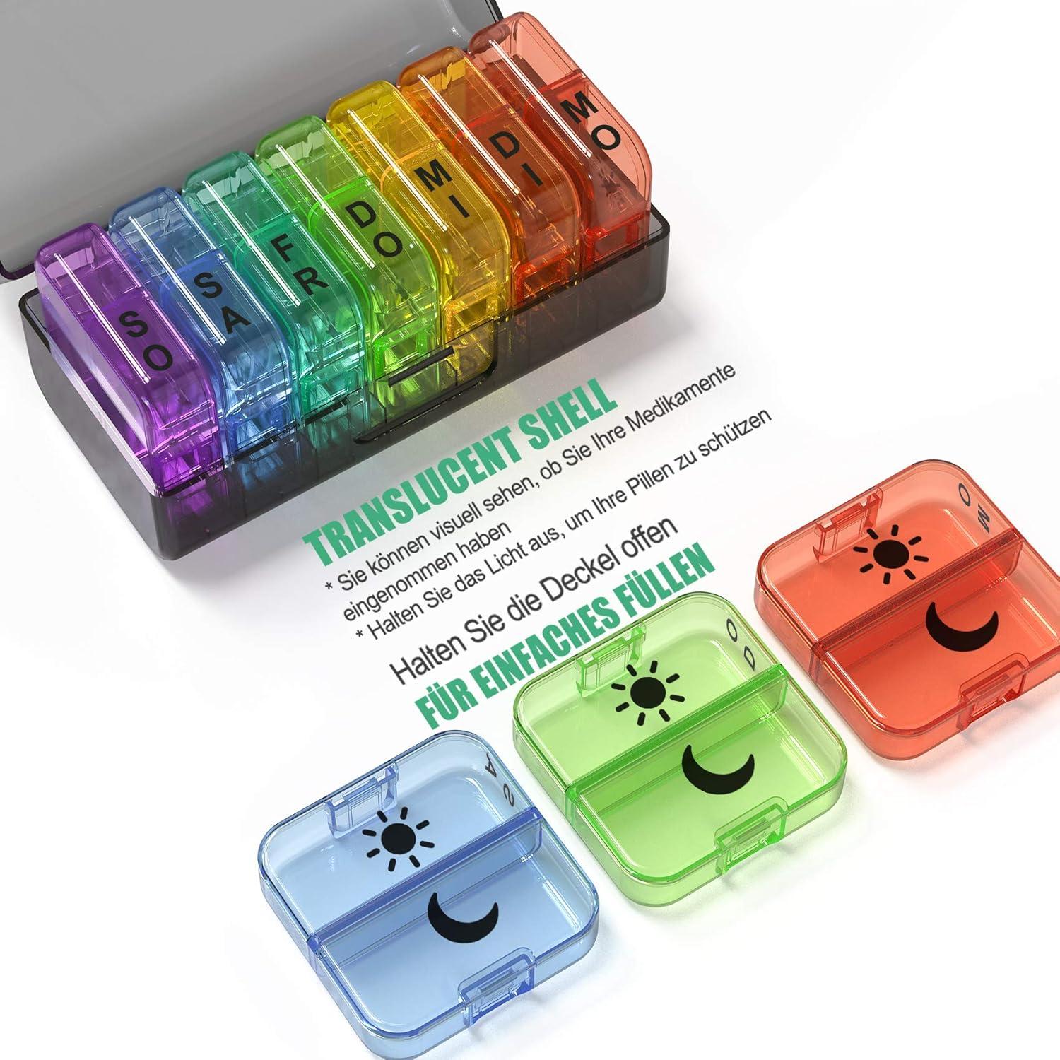 DOHIMGIO Tablettenbox 7 Tage XL 2 Fächer Schwarz BPA-frei