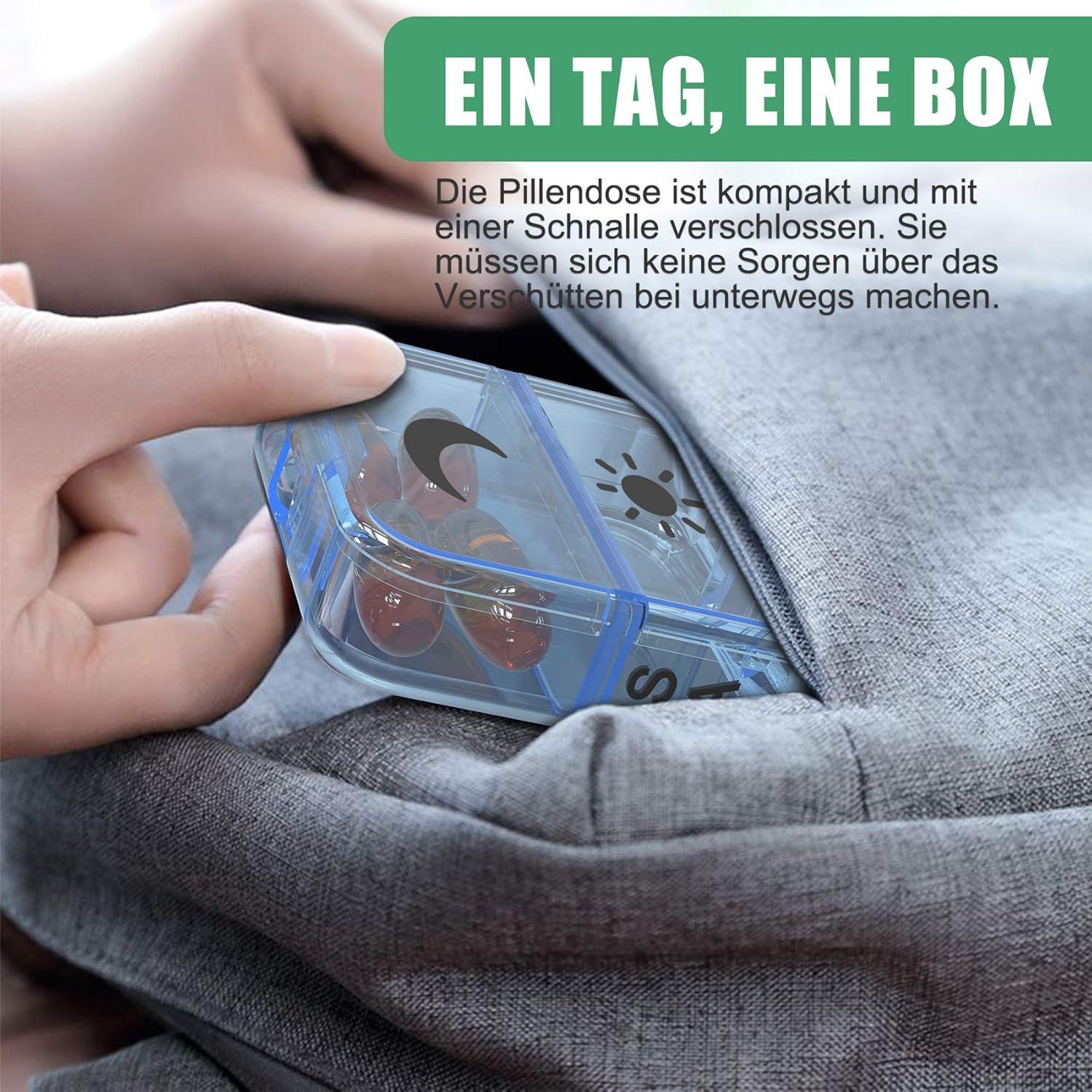 Tablettenbox 7 Tage 2 Fächer XL Medikamentendispenser Schwarz