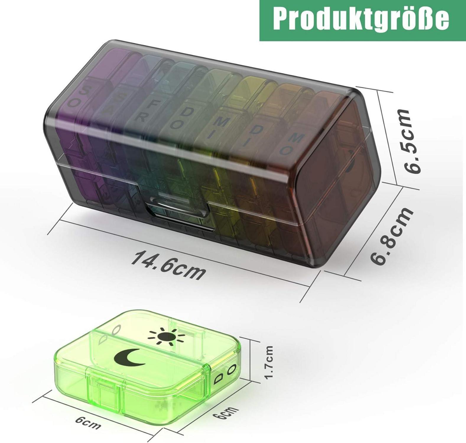Tablettenbox 7 Tage 2 Fächer XL Medikamentendosierer Schwarz