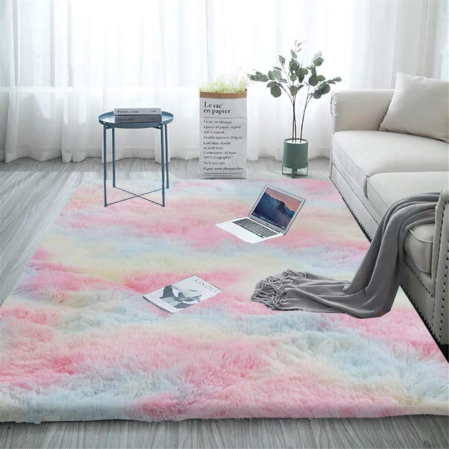 Shaggy Teppich Zottiger Teppich Bunt Regenbogen Anti-Rutsch 180 x 270