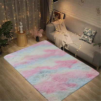 Soft Shaggy Teppich Zottige 180 x 270 cm Regenbogen Flauschiger Bunter Batik-Teppich