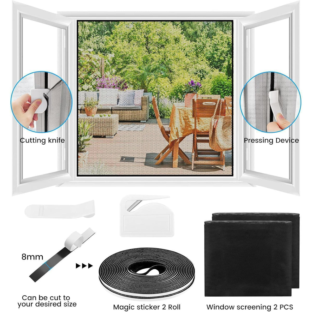 Fliegengitter Fenster Set 2er Pack 250x150cm, Zuschneidbar & Klebemontage