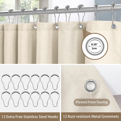 Leinen Duschvorhang Metallringe Anti Schimmel Textil Wasserdicht