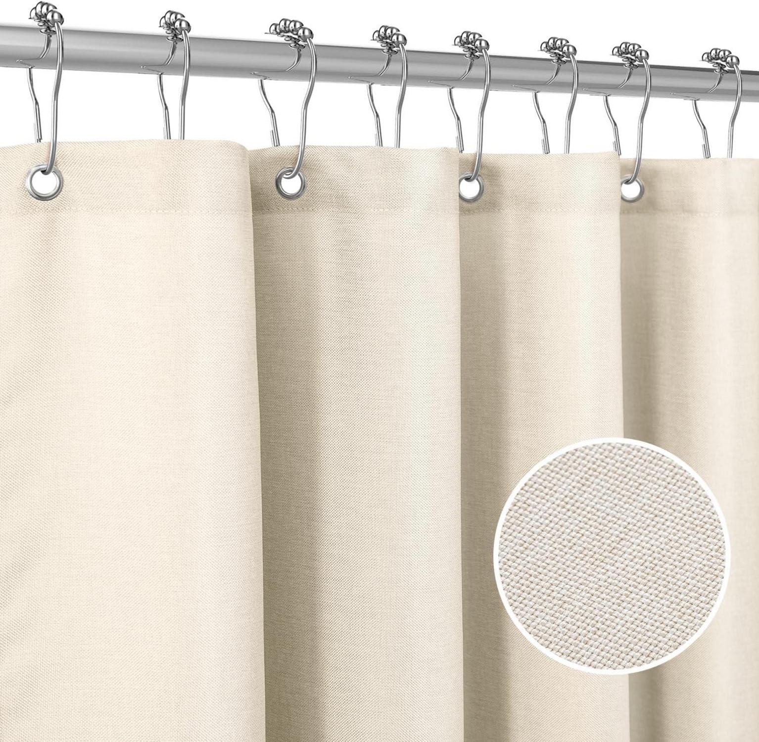 Duschvorhang Leinen mit Metall Duschvorhangringe Anti Schimmel Set wasserdicht Beige 182 x 182cm