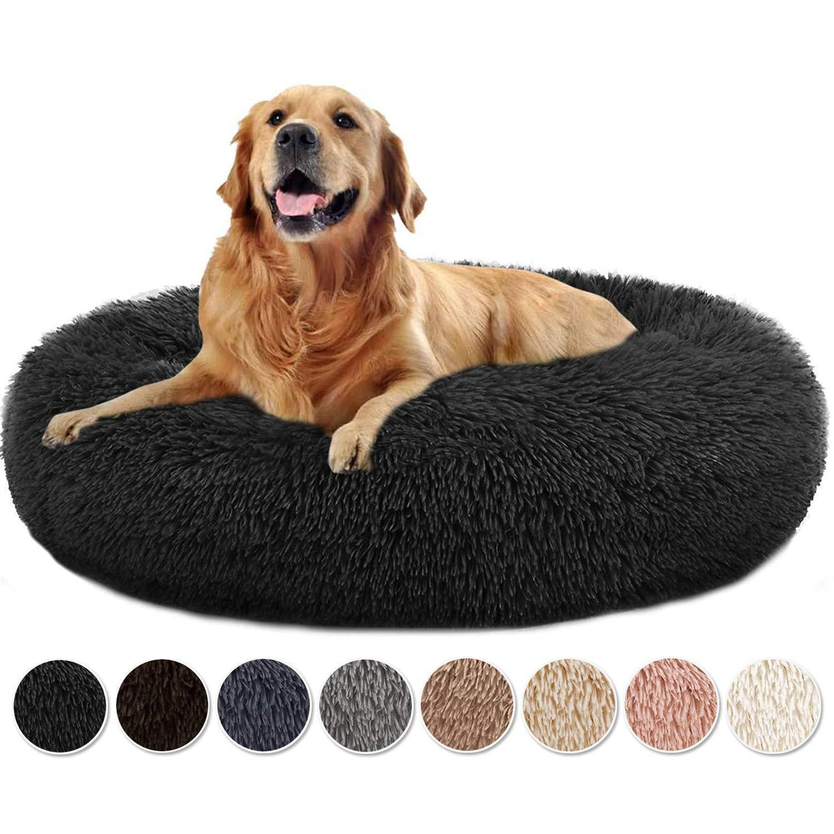 Flauschiges Hundebett rund, Schwarz 120x120x20cm