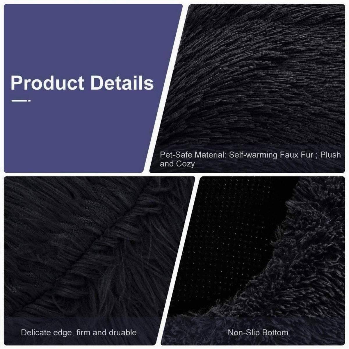 Flauschiges Hundebett rund, Schwarz 120x120x20cm