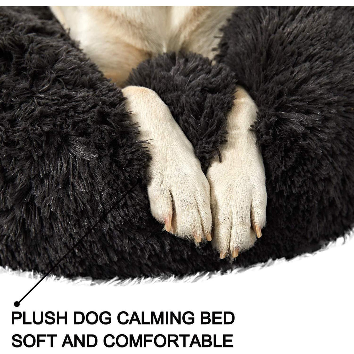 Flauschiges Hundebett rund, Schwarz 120x120x20cm