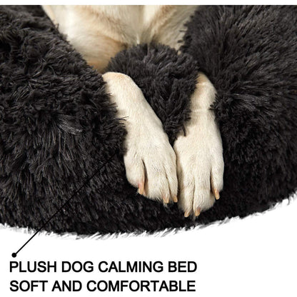 Flauschiges Hundebett rund, Schwarz 120x120x20cm