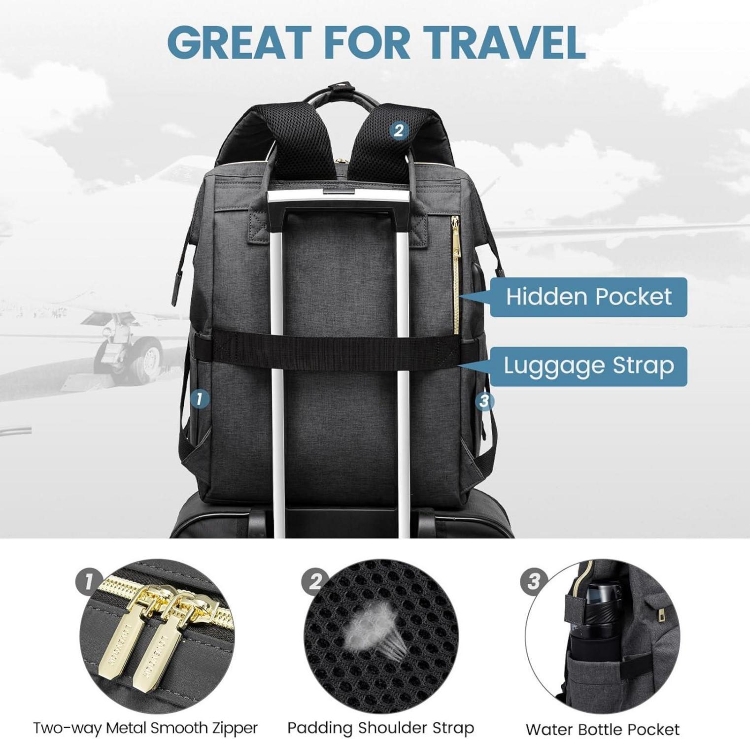 LOVEVOOK Damen Rucksack 15,6 Zoll Laptop USB Wasserdicht Uni Business, Dunkelgrau