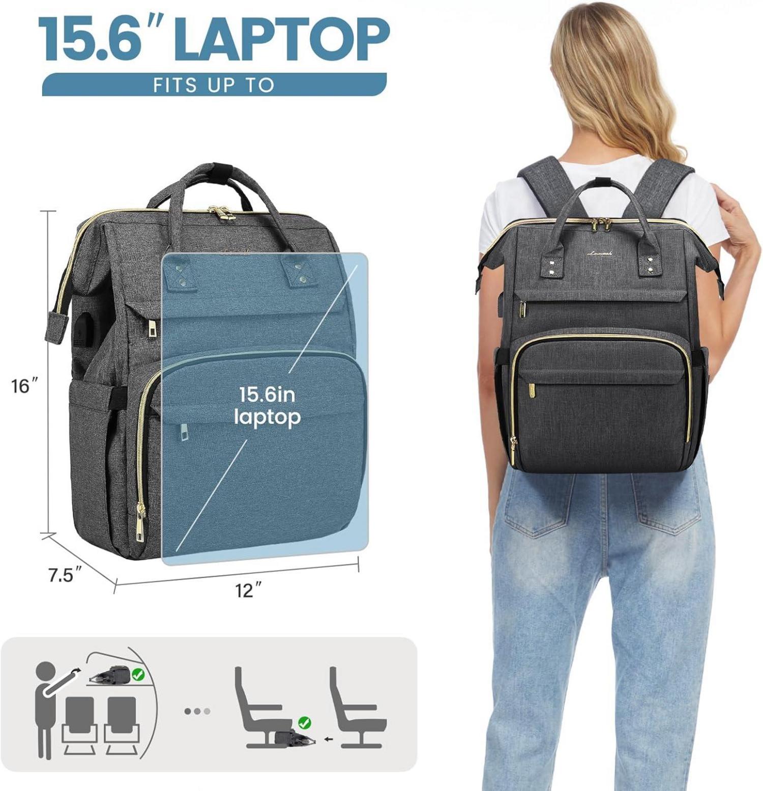 Damen Laptoprucksack 15,6 Zoll USB Wasserdicht Uni Arbeit Business