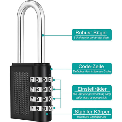 ZHEGE Zahlenschloss Vorhängeschloss 66mm Schwarz 2 Stücke