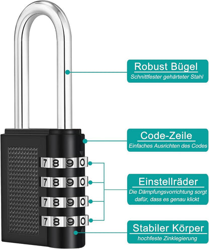 Vorhängeschloss Zahlenschloss Wetterfest 4-Stellig Indoor Outdoor