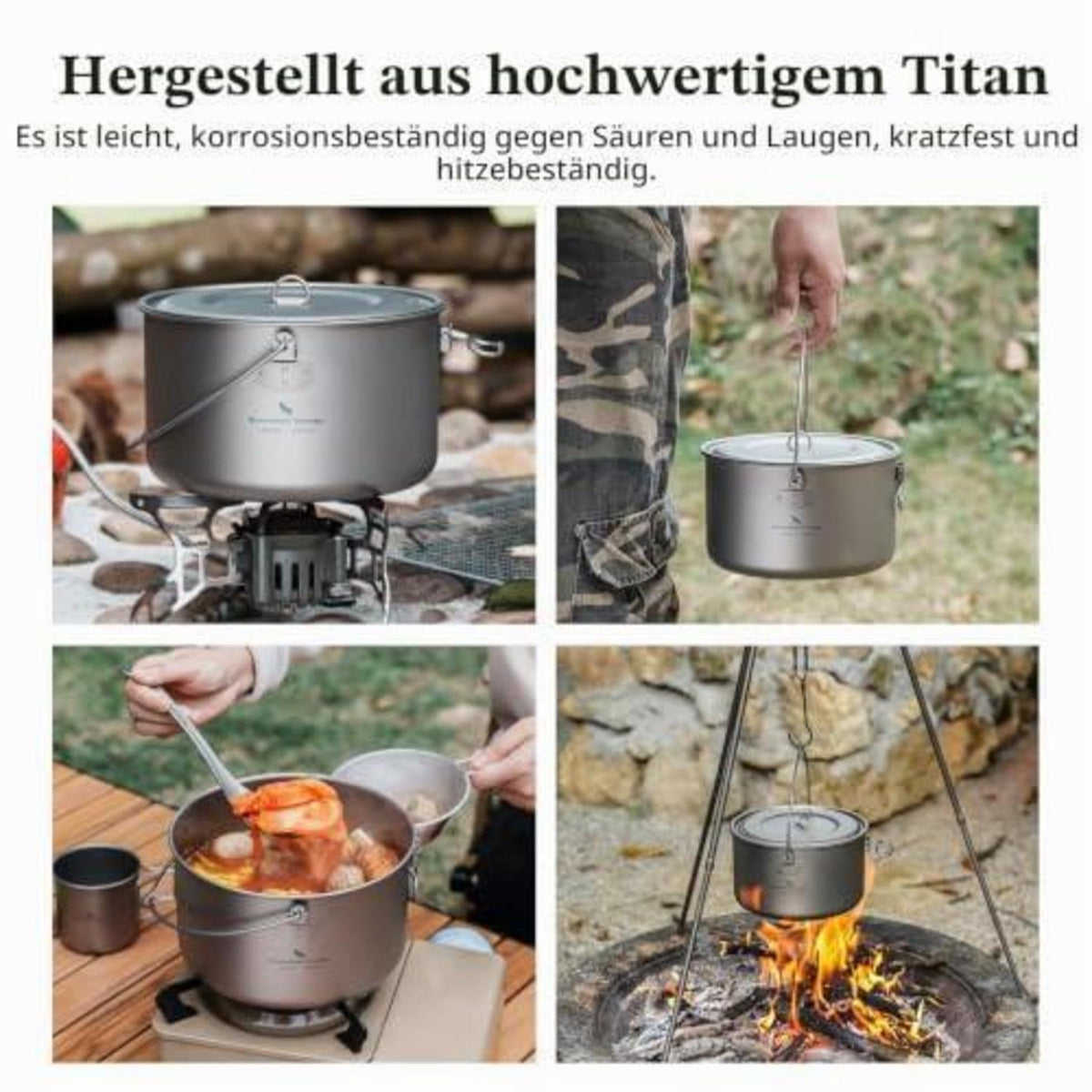 Titantopf mit Deckel – Camping Kochgeschirr Ultraleicht 750ml-1300ml