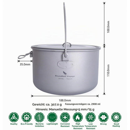 Titantopf Camping 750ml - 1300ml mit Deckel & Griff