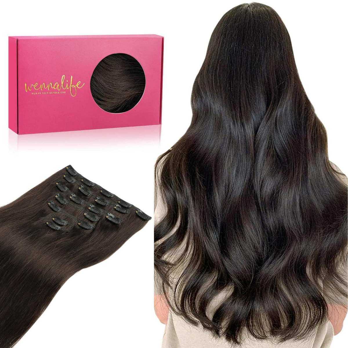 Echthaar Clip-Ins Dunkelbraun 55cm (120g)