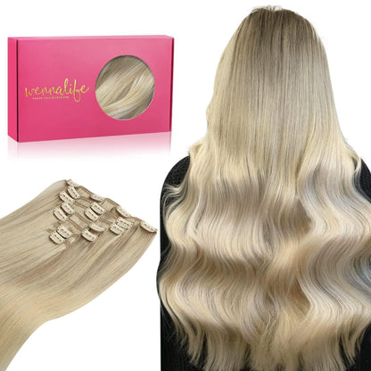 Echthaar Clip-Ins Aschblond bis Platinblond 50cm