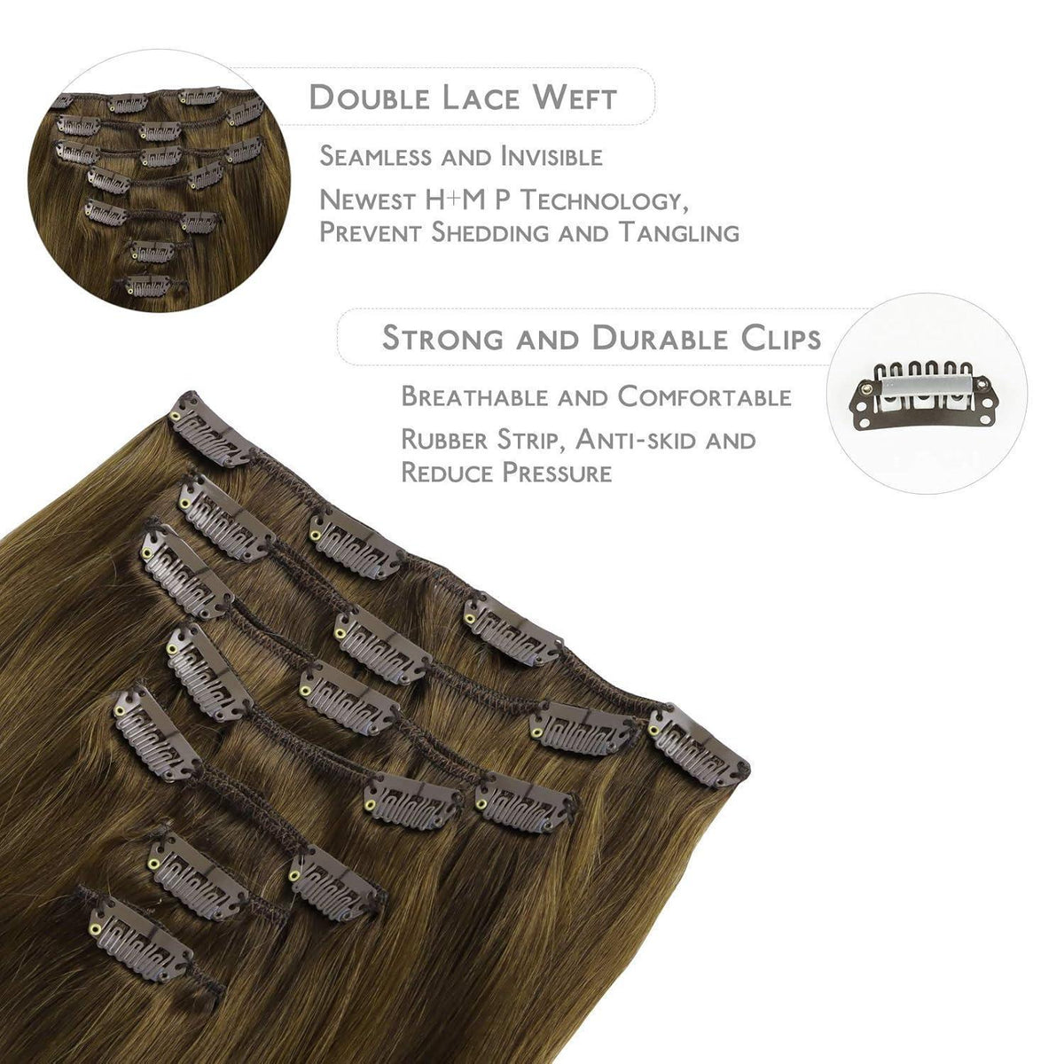 Echthaar Clip-in Extensions Ombré Braun-Blond 35cm