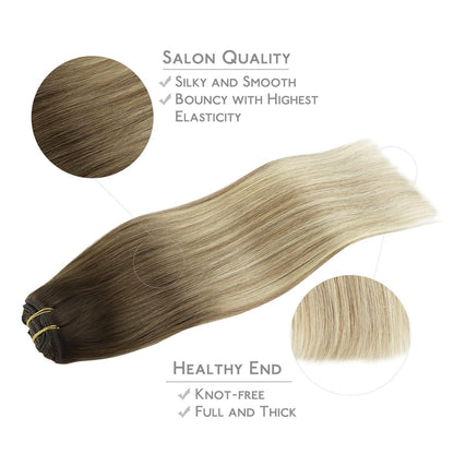Echthaar Clip-in Extensions Ombré Braun-Blond 35cm