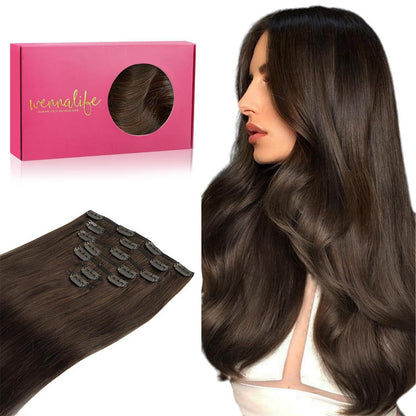 Echthaar Clip-Ins Schokoladenbraun 40cm (120g)