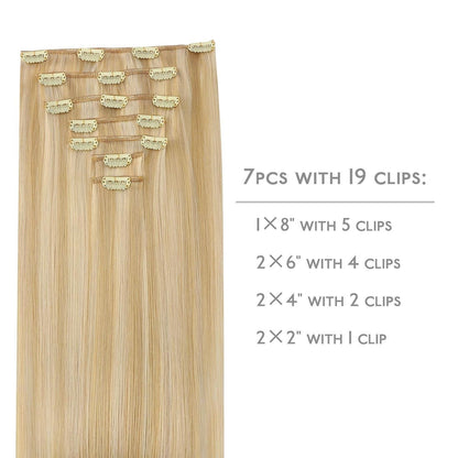 Clip-in Echthaarverlängerungen 35cm Hellblond Highlights Goldblond