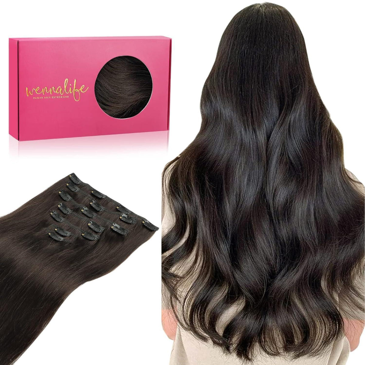 Echthaar Clip-Ins Dunkelbraun 35cm (120g)