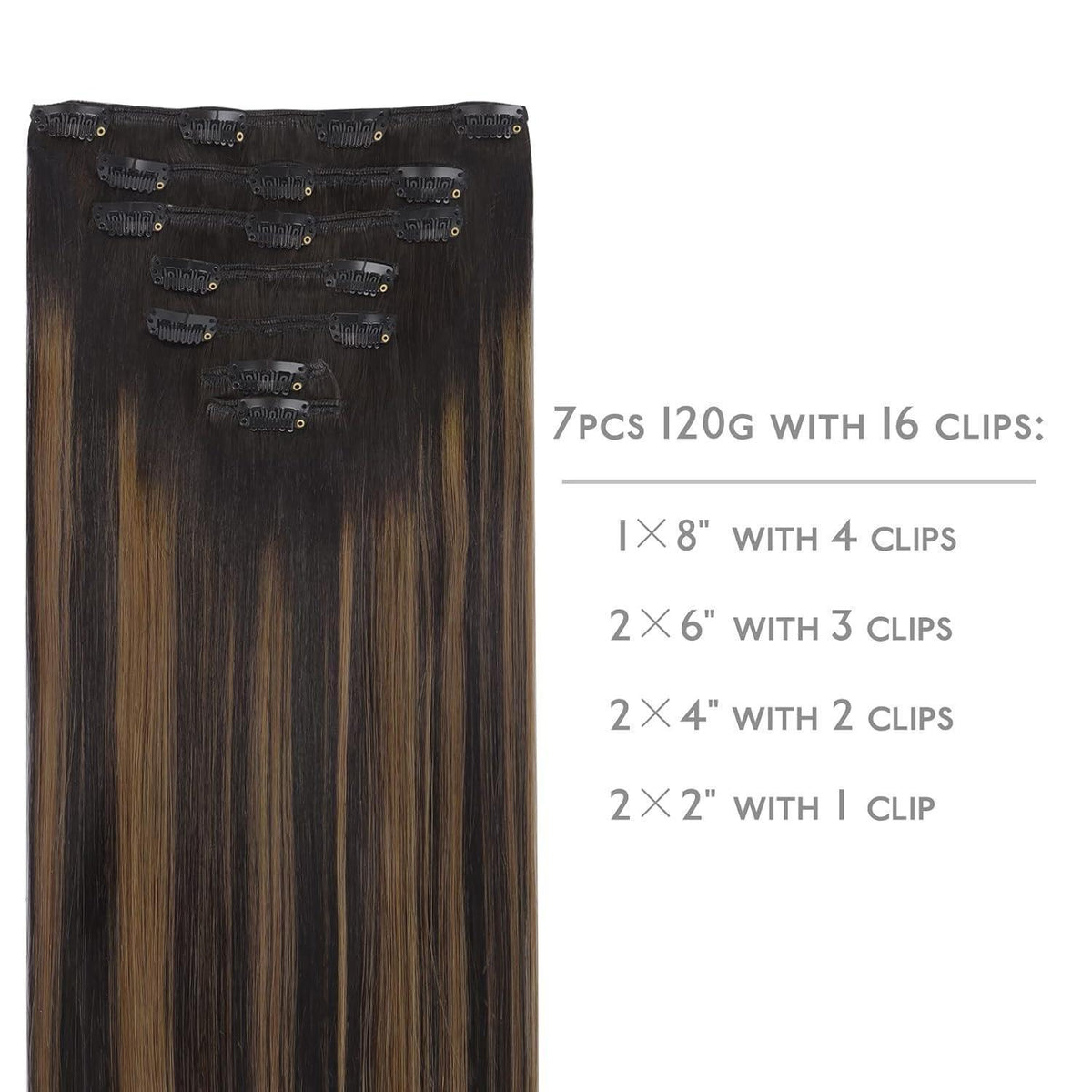 Clip in Echthaar Extensions Schwarz Braun Balayage 35cm