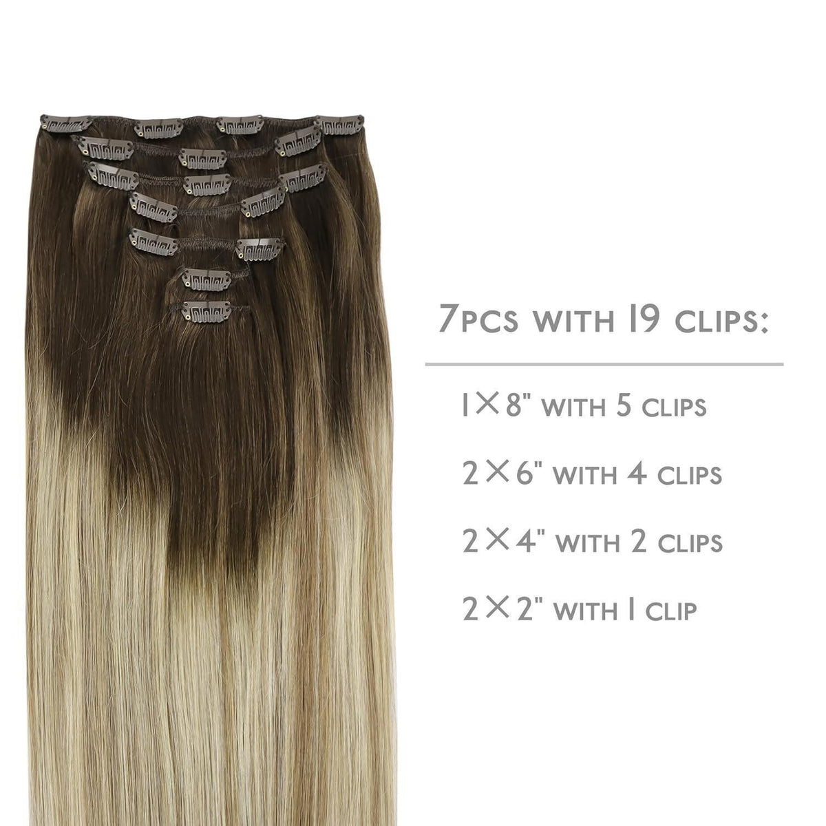 Echthaar Clip-in Extensions Ombré Braun-Blond 50cm