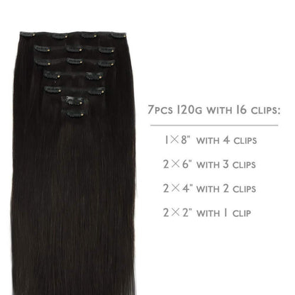 Echthaar Clip-Ins Schwarz 50cm (20 Zoll) 120g