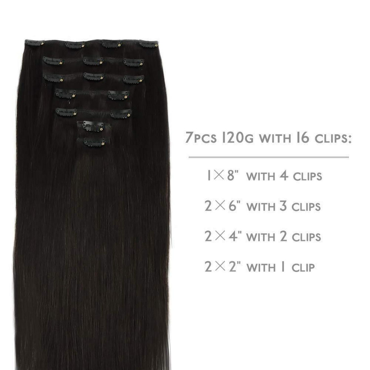 Echthaar Clip-Ins Schwarz 40cm (120g) - Remy Haarverlängerung