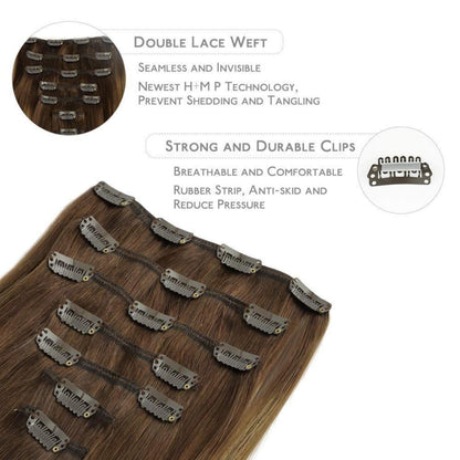 Clip in Echthaarverlängerung Balayage Schoko-Karamell