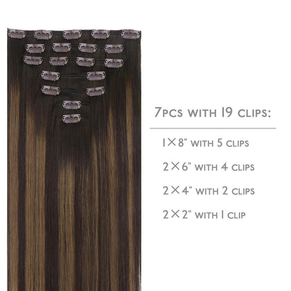 Clip-in Echthaarverlängerungen Balayage Dunkelbraun zu Kastanienbraun 35cm