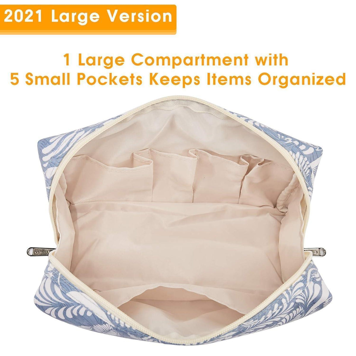 Kosmetiktasche Groß Blaues Blatt | Praktische Multifunktionale Make-up Tasche