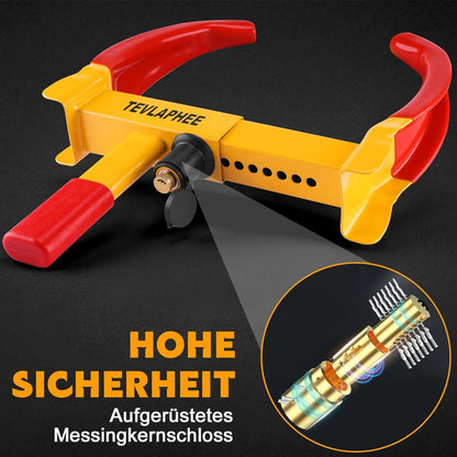 Auto Radkralle Parkkralle mit Sicherheitsschloss und 3 Schlüsseln - Reifenbreite 19-30cm - Diebstahlsicherung Rot & Gelb