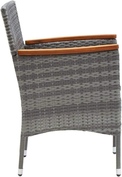 4x Gartenstuhl Set Rattan Grau Akazienholz Armlehnen rustikaler Charme