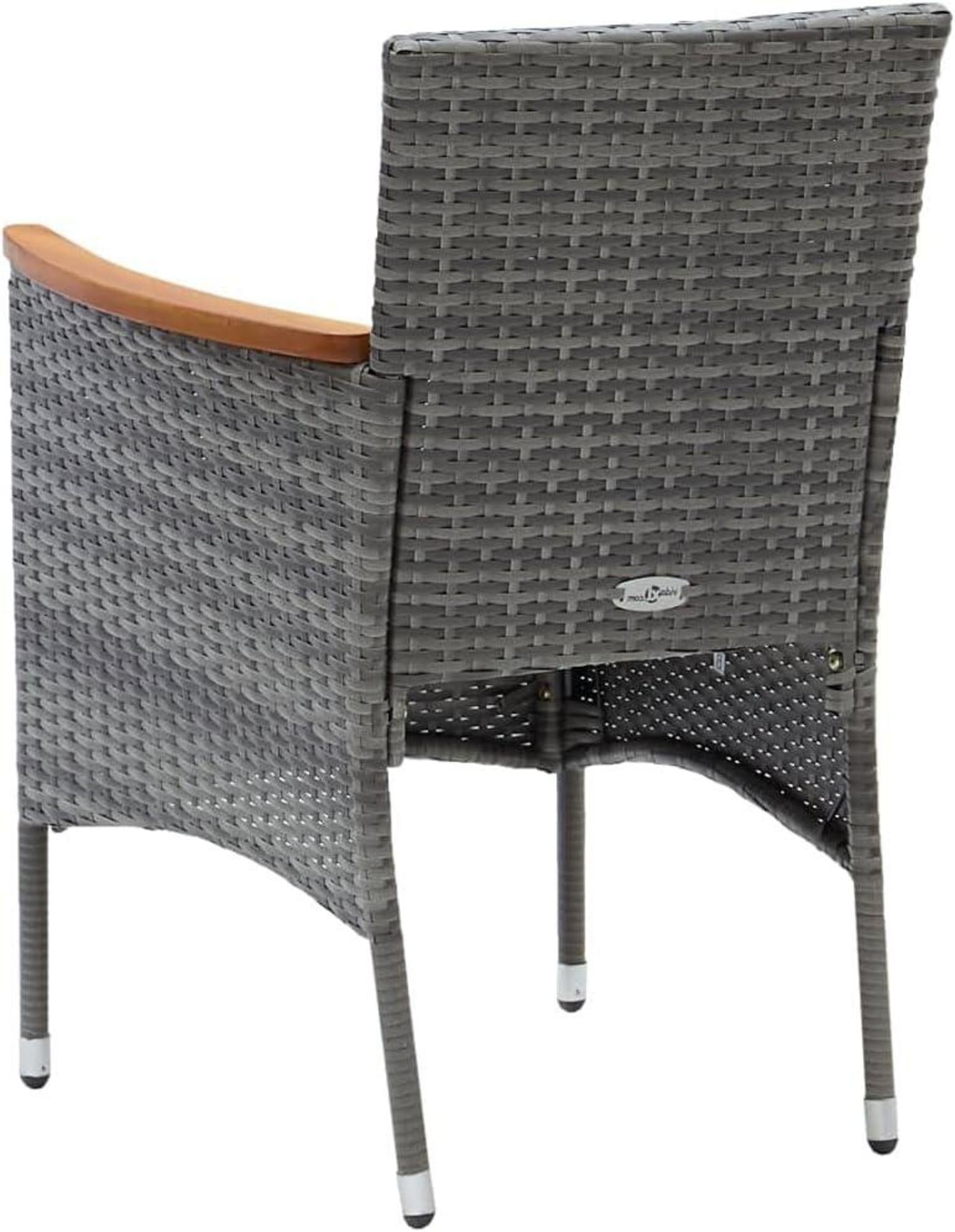 4er Set Gartenstuhl Poly Rattan Grau inkl. Akazienholz Armlehnen