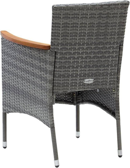 4er Set Gartenstuhl Poly Rattan Grau inkl. Akazienholz Armlehnen