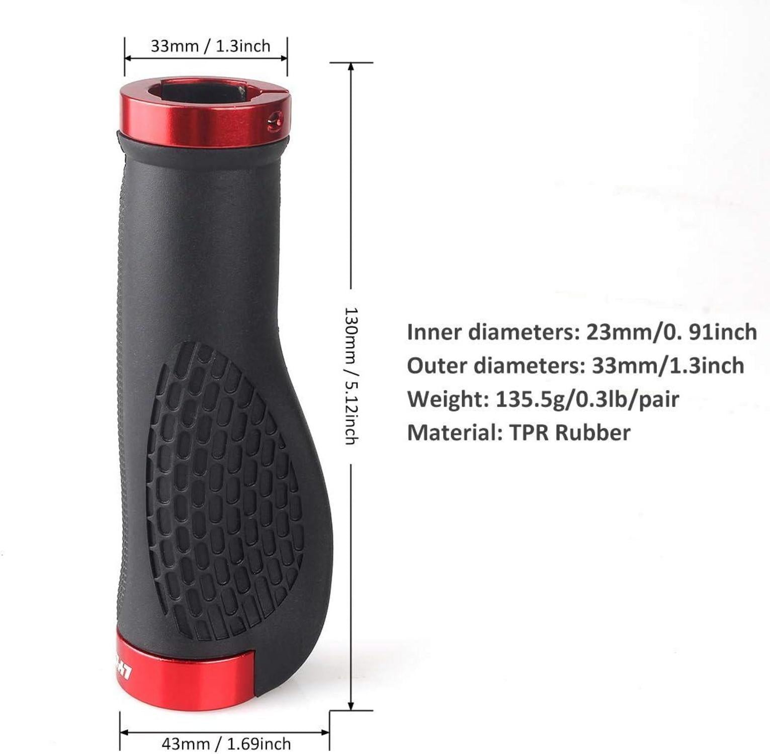 LYCAON Ergonomic Fahrradgriffe 2 Aluminium Endkappen Rot