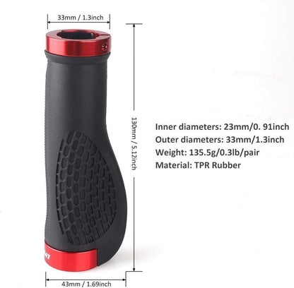 LYCAON Ergonomic Fahrradgriffe 2 Aluminium Endkappen Rot