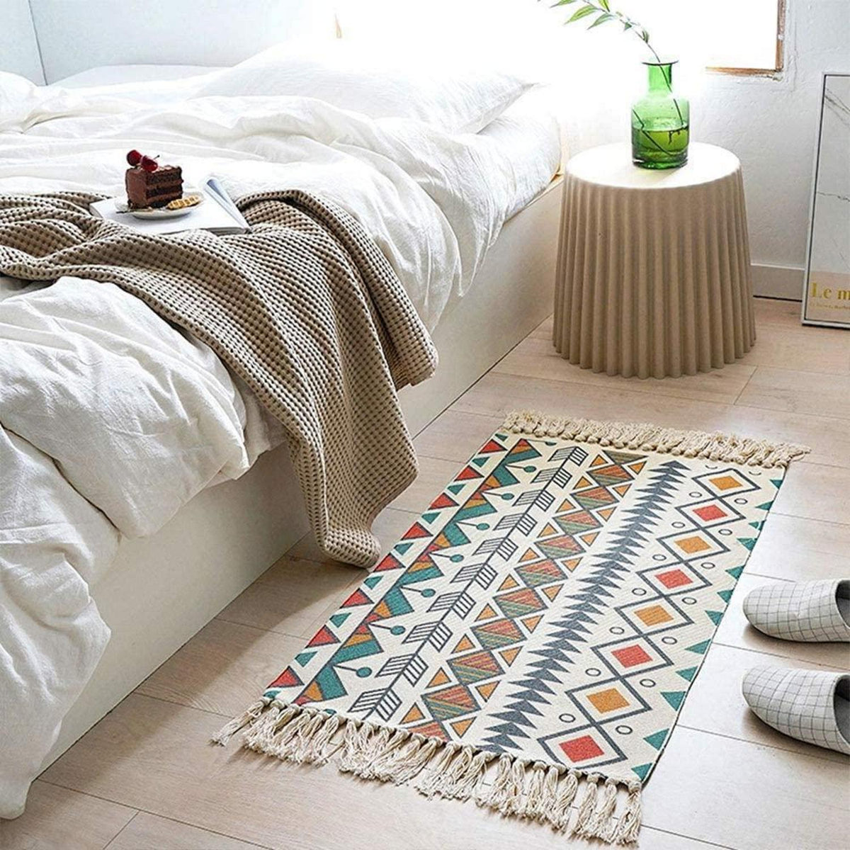 Bunter Teppich mit Quasten | 60x90 cm, Boho-Stil