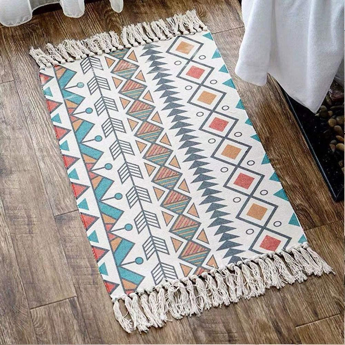 Bunter Teppich mit Quasten | 60x90 cm, Boho-Stil