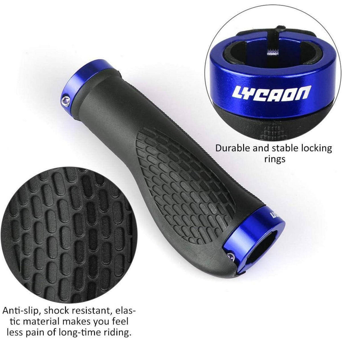 Ergonomische Fahrradgriffe mit Aluminiumkappen – Blau
