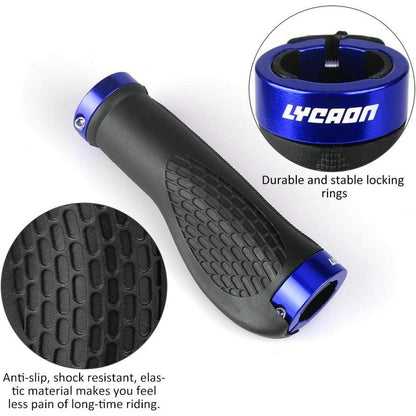 Ergonomische Fahrradgriffe mit Aluminiumkappen – Blau